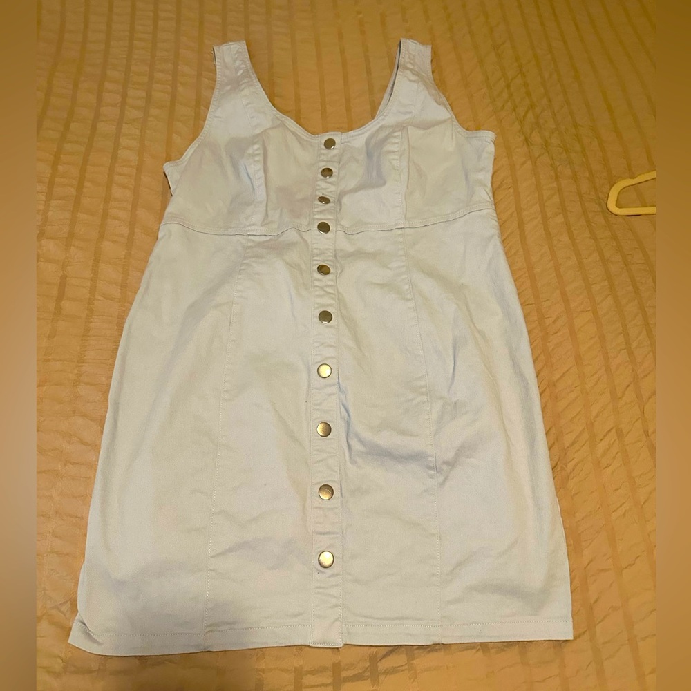 Light Blue Denim Stretch - Faux Snap Front Denim Sundress